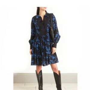 Munthe Oversized Electric Blue Punk Floral Mini Dress - Silk + Organic Cotton